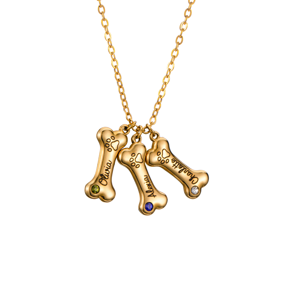 Custom Dog Bone Name Necklace with Birthstone-Spefeel