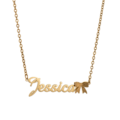 Customized Name Layered Frosted Bowknot Necklace
