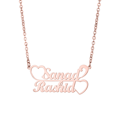 Custom Double Names Connected by Double Hearts Gift for Couple
