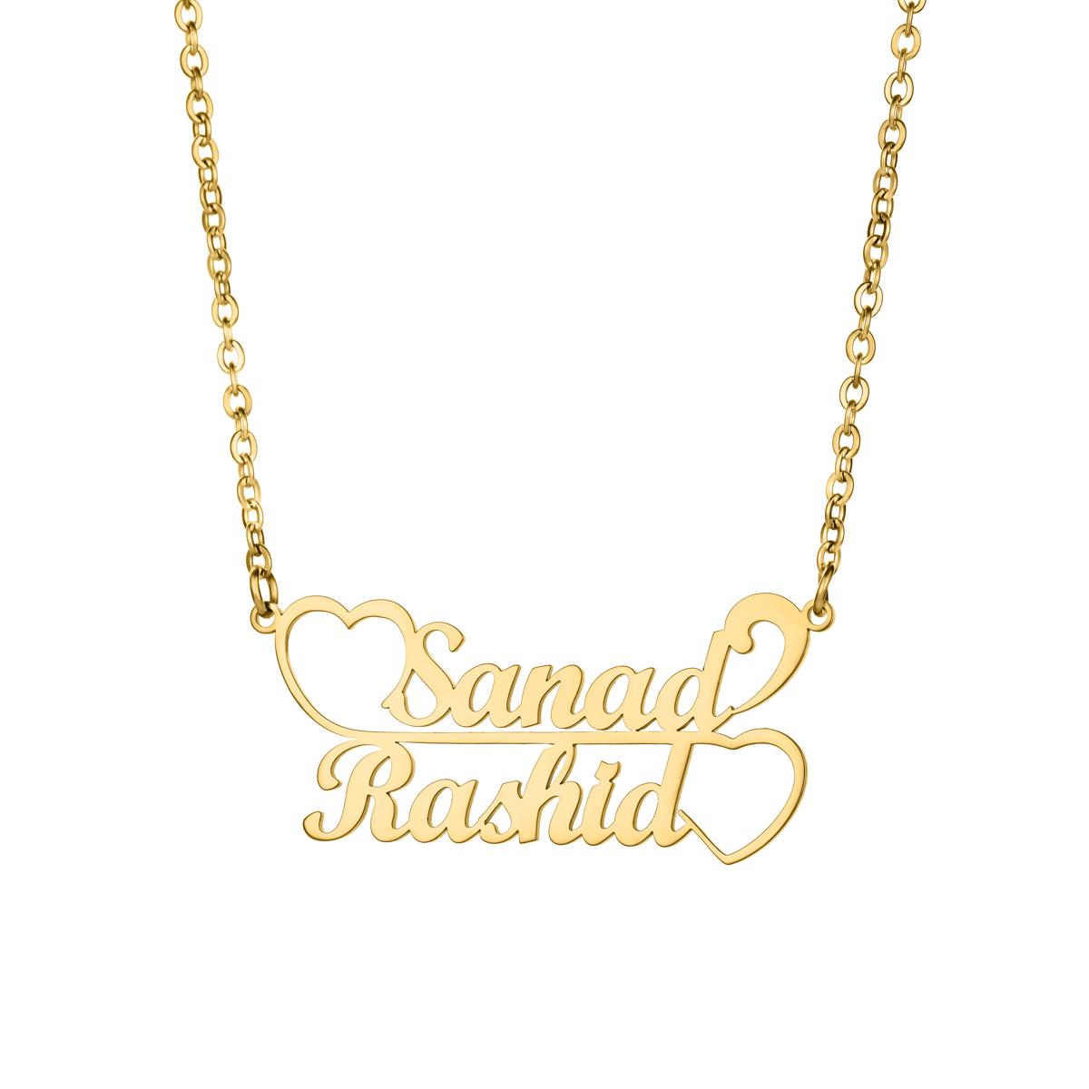 Custom Double Names Connected by Double Hearts Gift for Couple