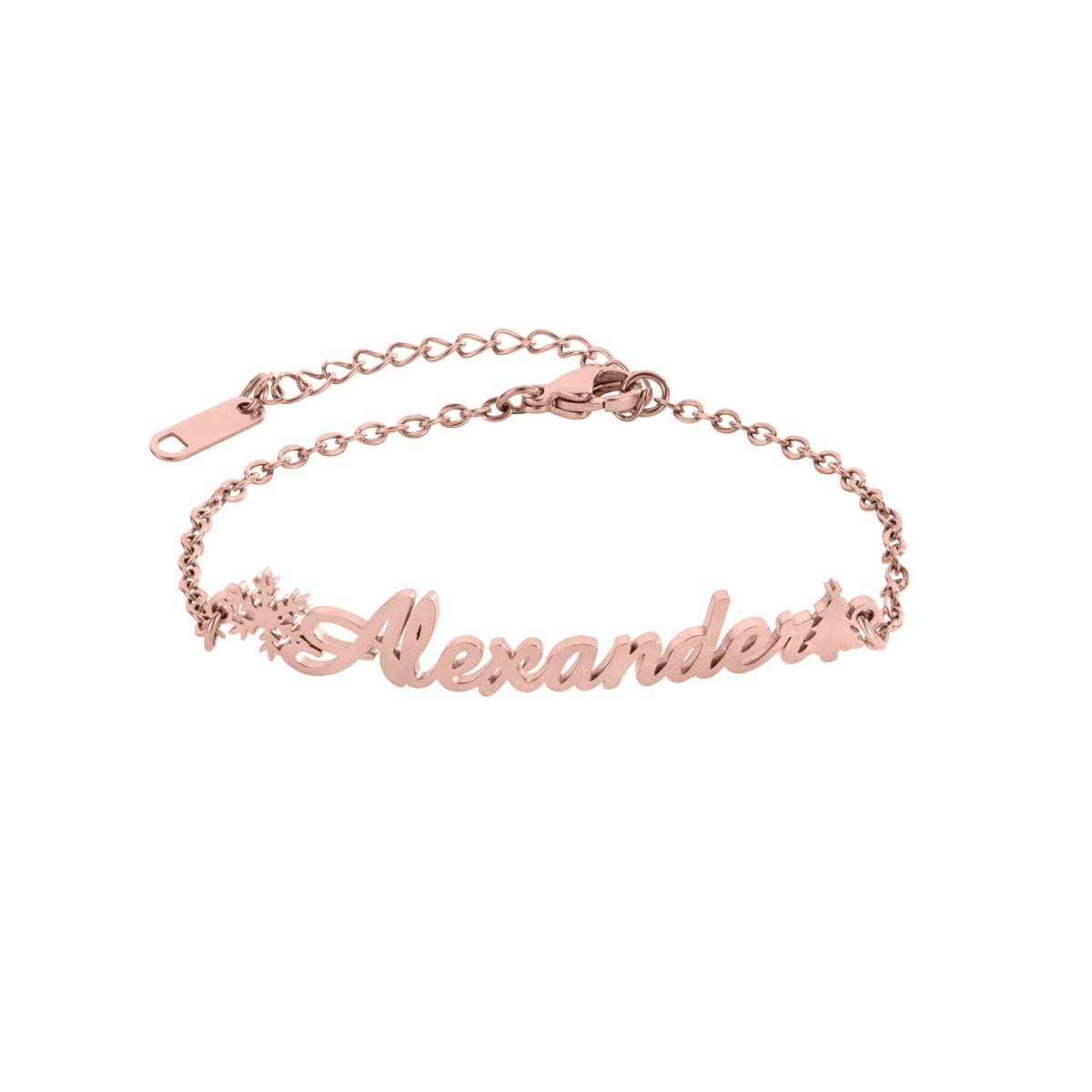 Custom Jewelry Set Name Necklace and Earrings with Snowflakes and Christmas trees