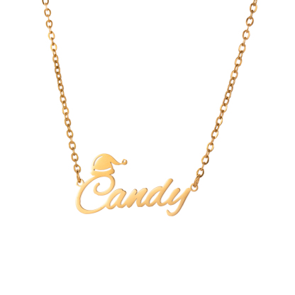 Custom Name Necklaces with Christmas Hat Elements
