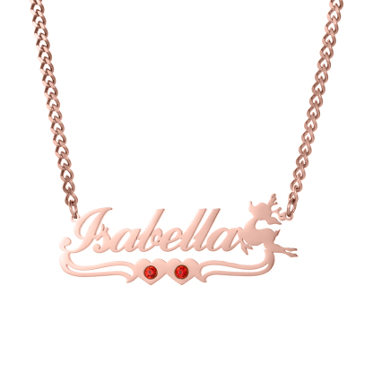 Custom Combination Name Birthstone Necklace and Bracelet with Christmas Reindeer