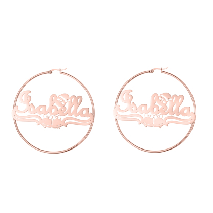 Custom Jewelry Set Name Necklace and Earrings with Bells and Santa Claus