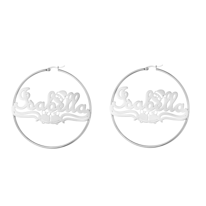 Custom Jewelry Set Name Necklace and Earrings with Bells and Santa Claus