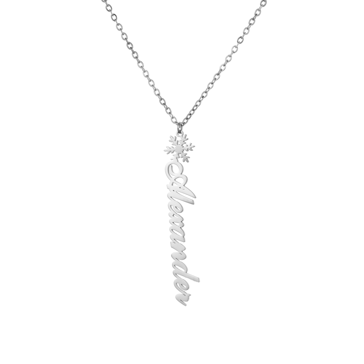 Custom Vertical Name Necklaces with Christmas Snowflake Elements