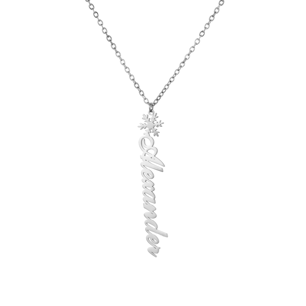 Custom Vertical Name Necklaces with Christmas Snowflake Elements