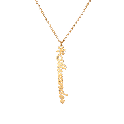 Custom Vertical Name Necklaces with Christmas Snowflake Elements