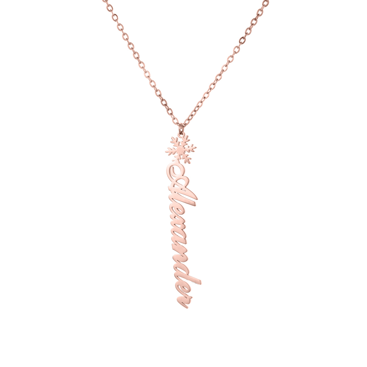 Custom Vertical Name Necklaces with Christmas Snowflake Elements