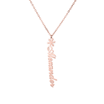 Custom Vertical Name Necklaces with Christmas Snowflake Elements
