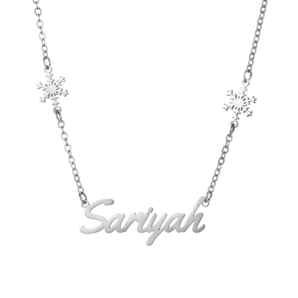 Custom Name Necklaces with Double-sided Christmas Snowflake Elements