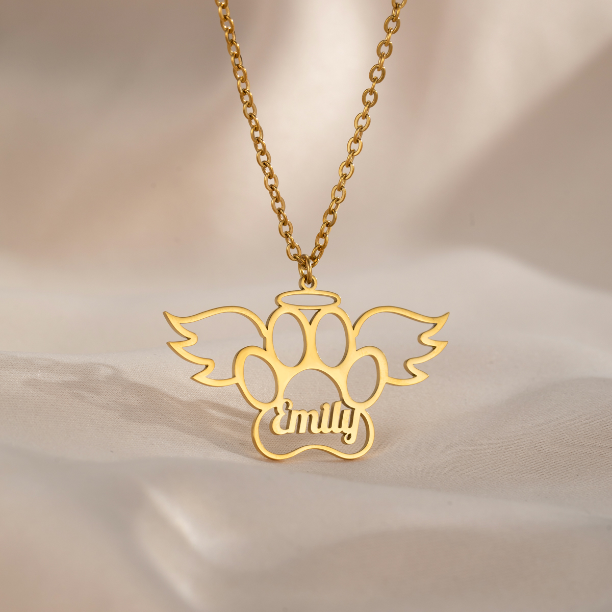 Custom Name Angel Cat Paw Necklace