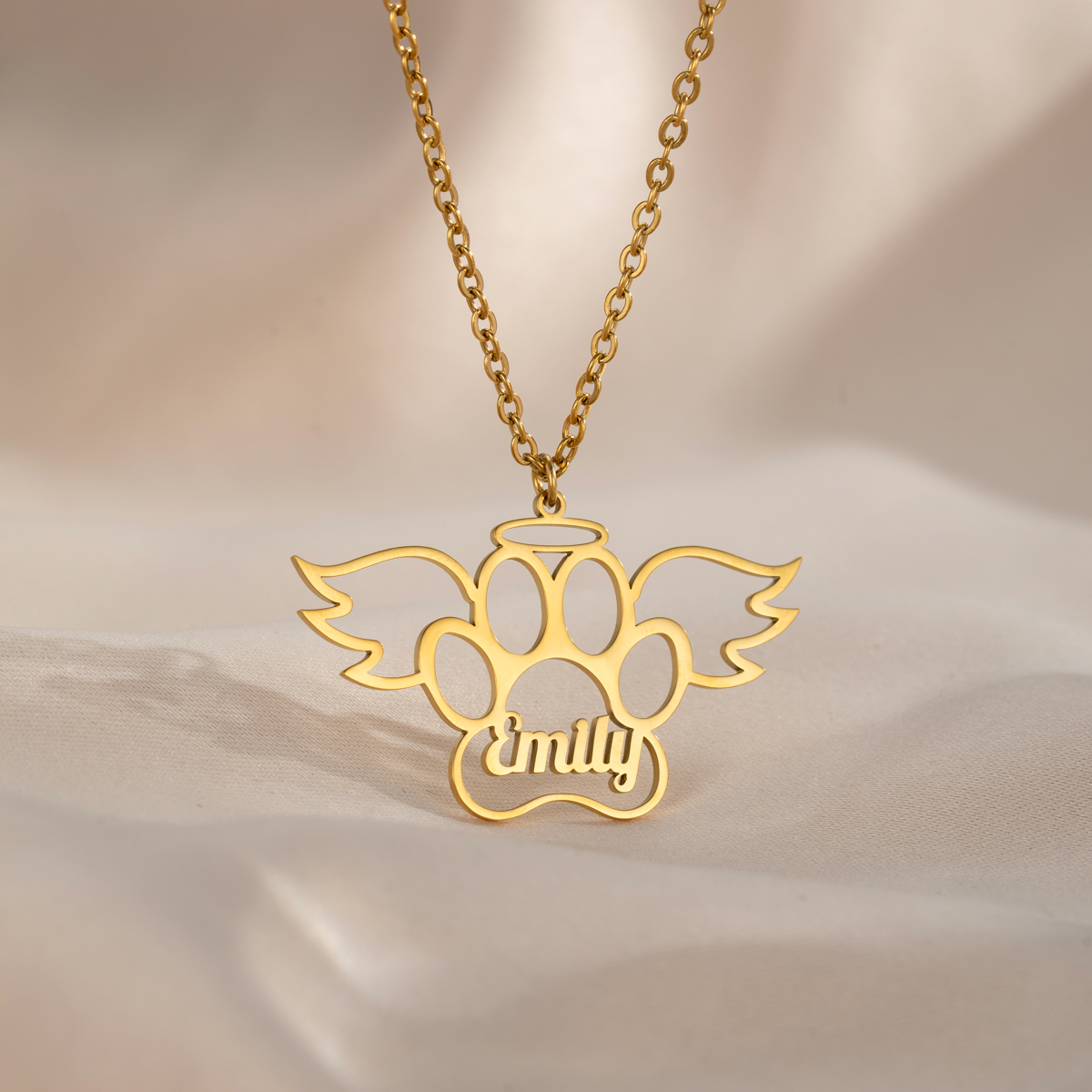 Custom Name Angel Cat Paw Necklace
