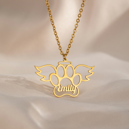 Custom Name Angel Cat Paw Necklace