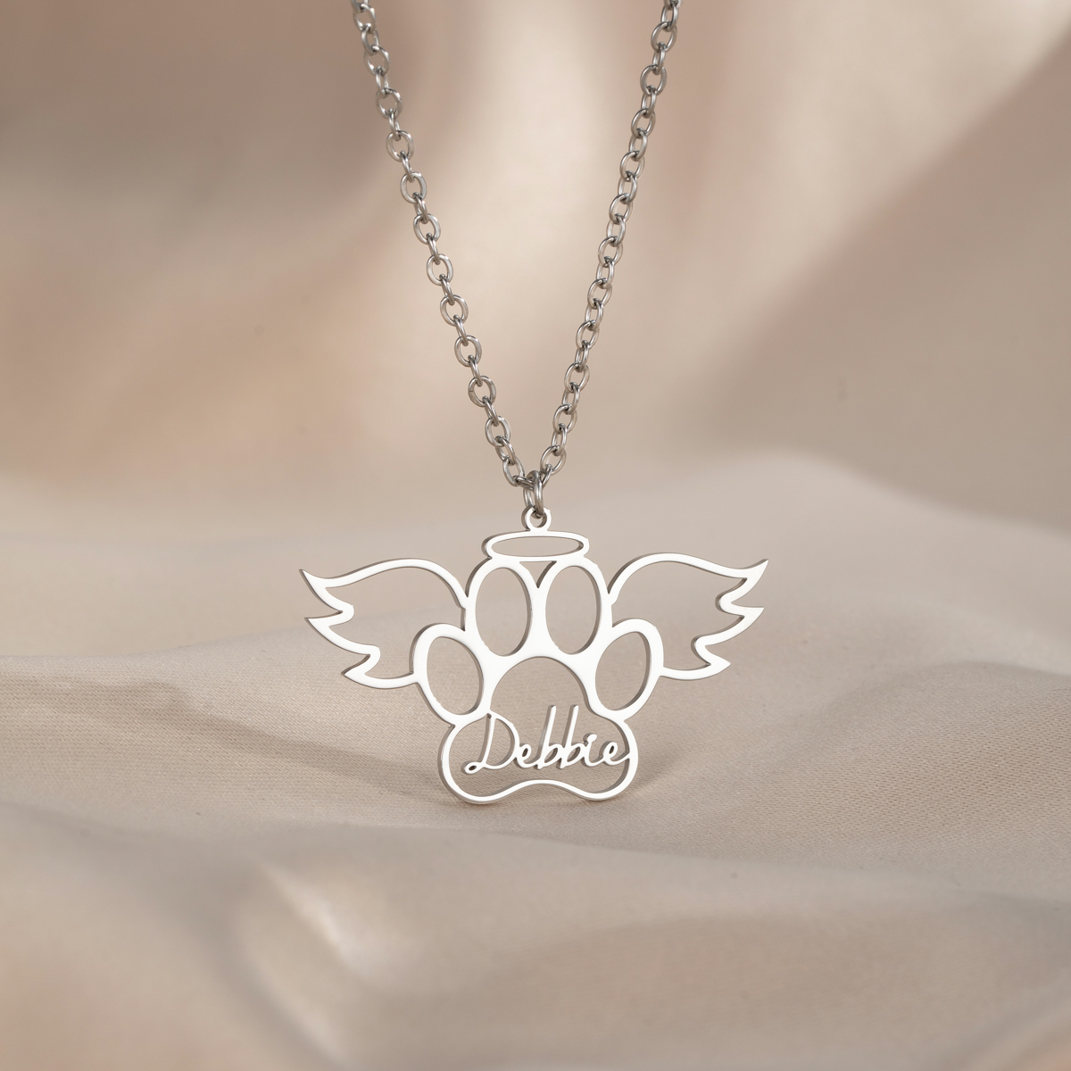 Custom Name Angel Cat Paw Necklace