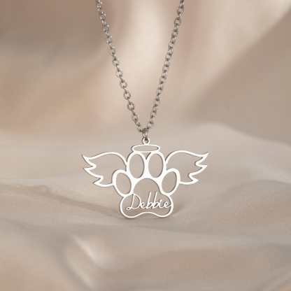 Custom Name Angel Cat Paw Necklace