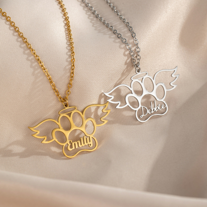 Custom Name Angel Cat Paw Necklace