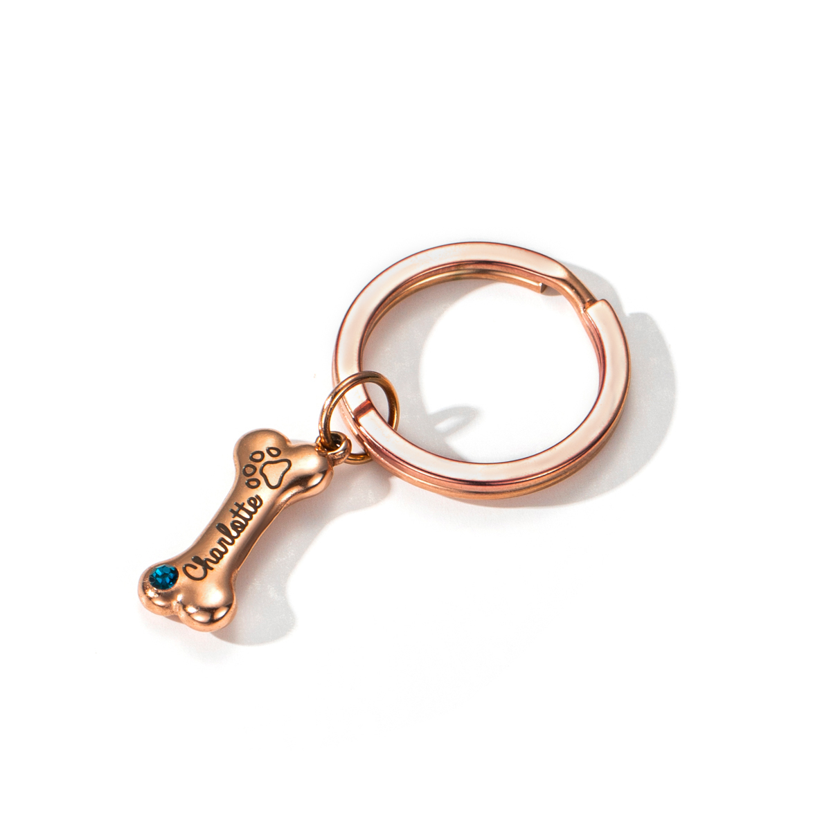 Custom birthstone Keychains in Shape of Dog Bones with Pet's Name