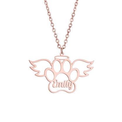 Custom Name Angel Cat Paw Necklace
