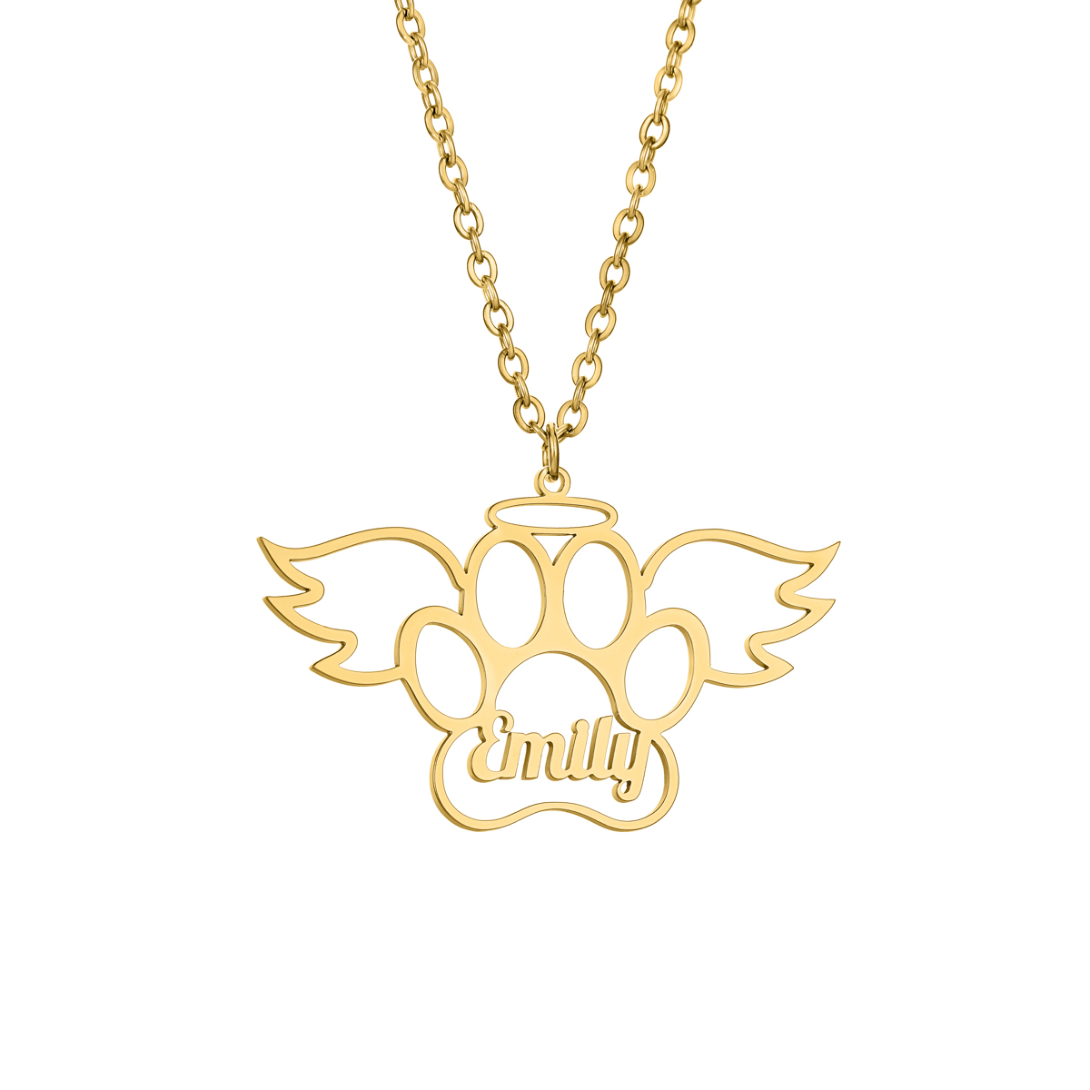 Custom Name Angel Cat Paw Necklace