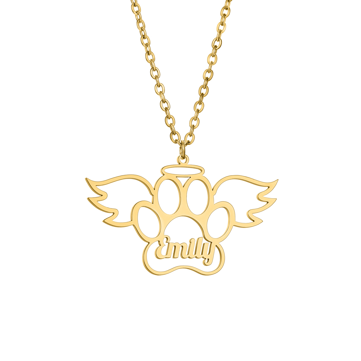 Custom Name Angel Cat Paw Necklace