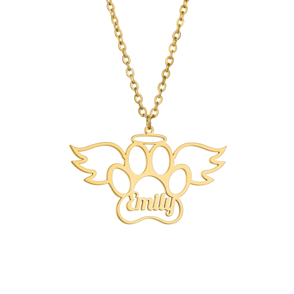 Custom Name Angel Cat Paw Necklace