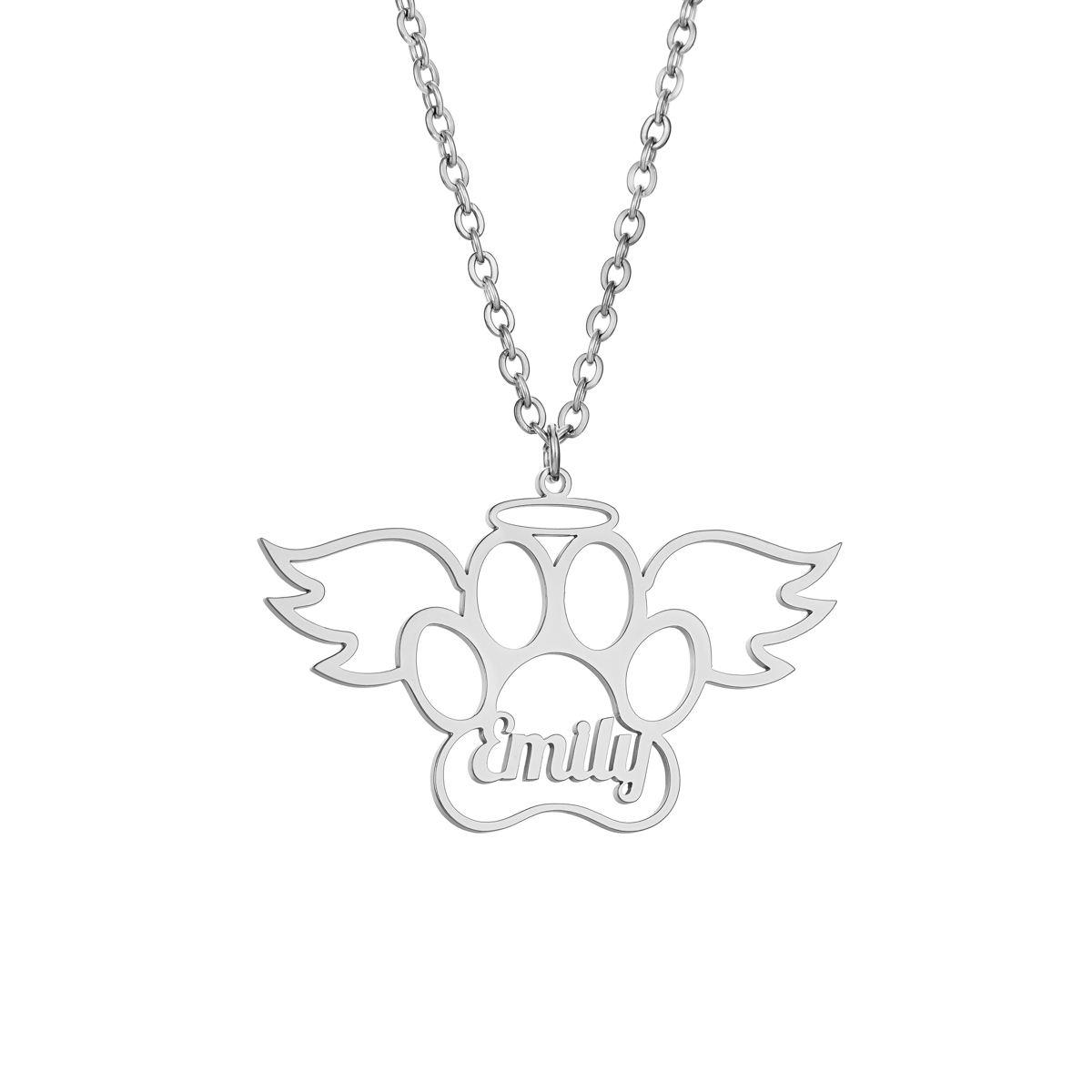 Custom Name Angel Cat Paw Necklace