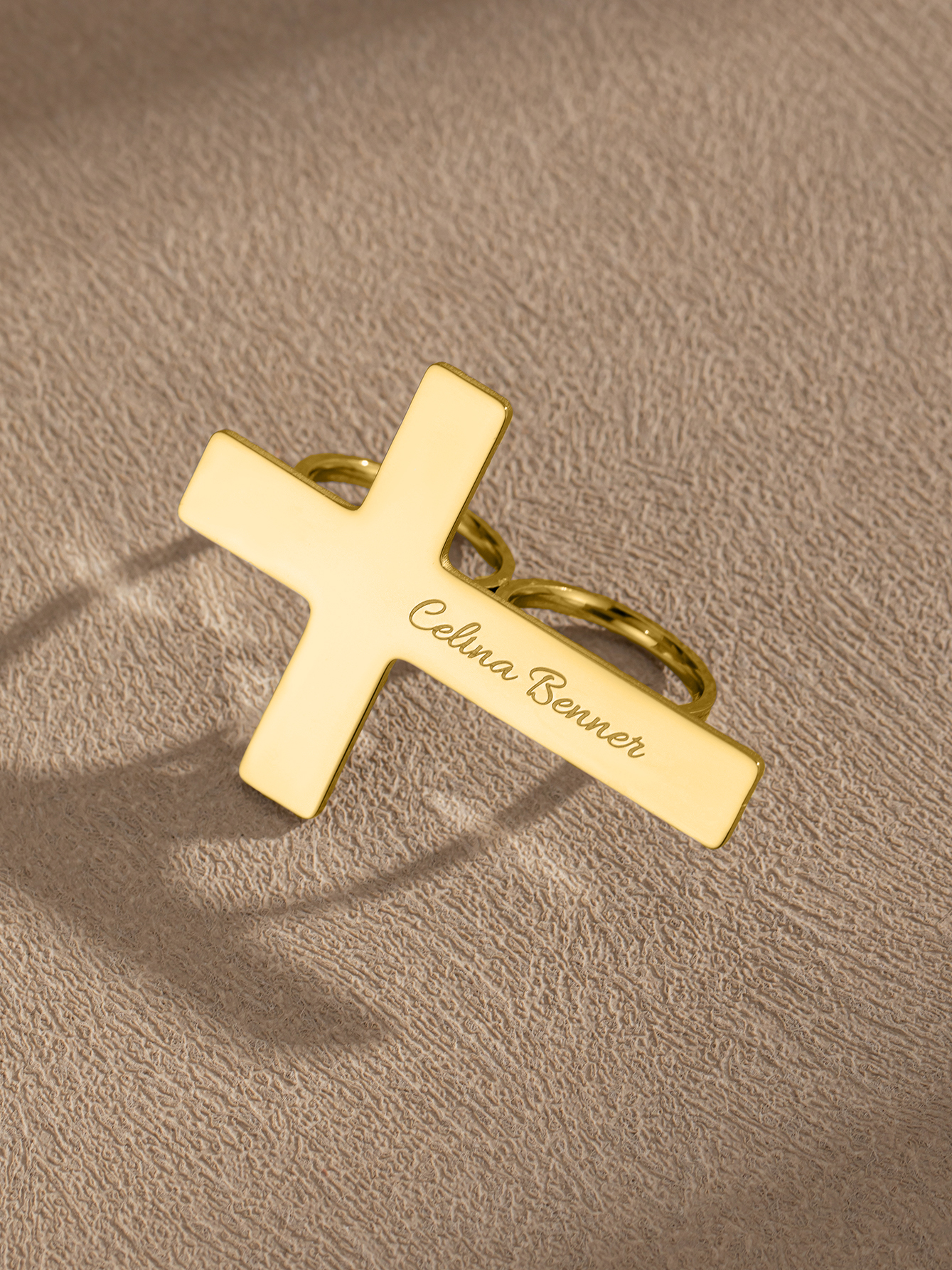 Custom Name Engraved Cross-shaped Finger Guard Ring