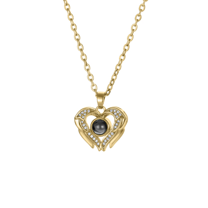 Rhinestone Heart Shape Custom Photo Projection Necklace