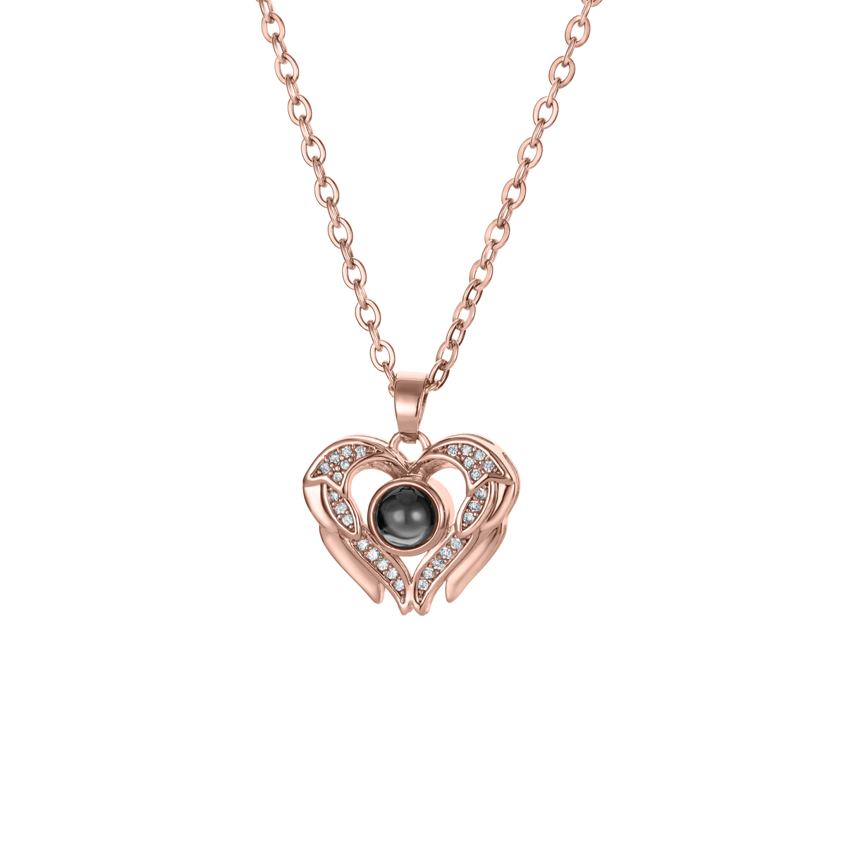 Rhinestone Heart Shape Custom Photo Projection Necklace