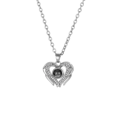 Rhinestone Heart Shape Custom Photo Projection Necklace