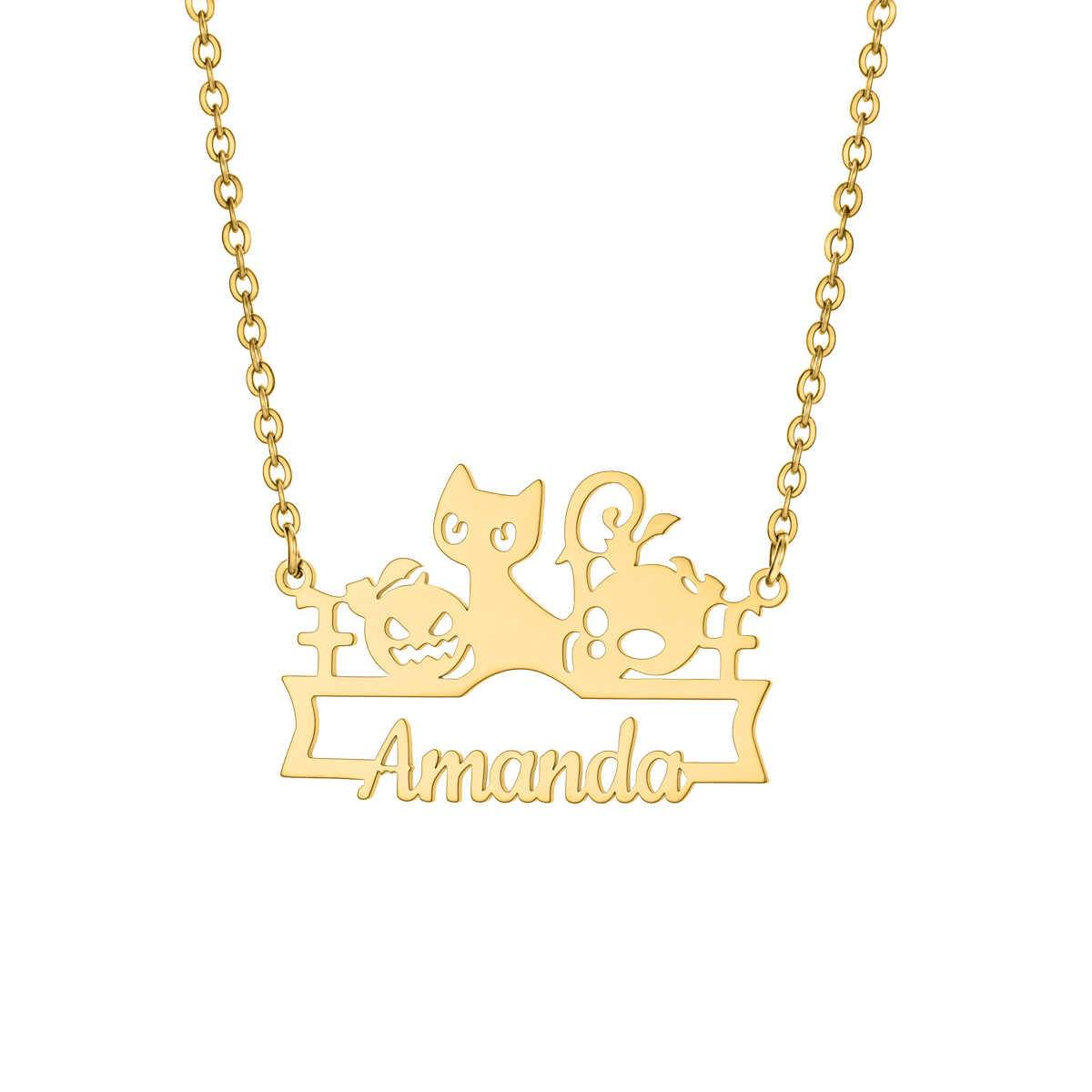 Custom Name Necklace with Cute Halloween Animals and Pumpkin Patterns