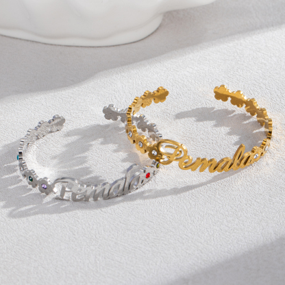 Custom Name Bangle With Rhinestone