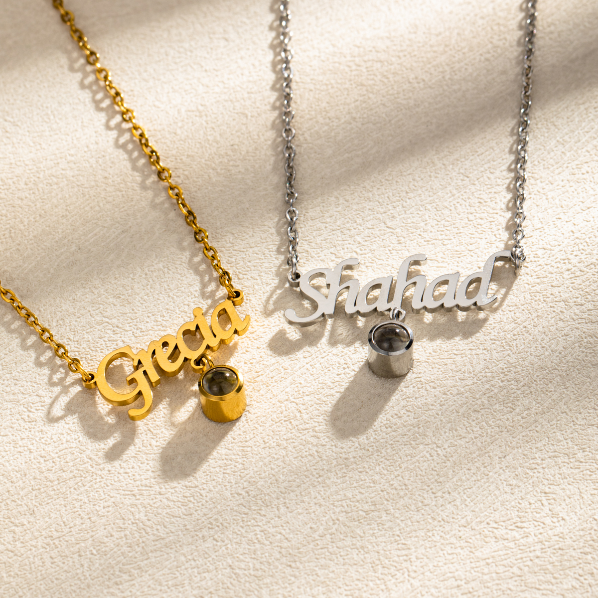 Customized Name and Photo Projection Stone Necklace