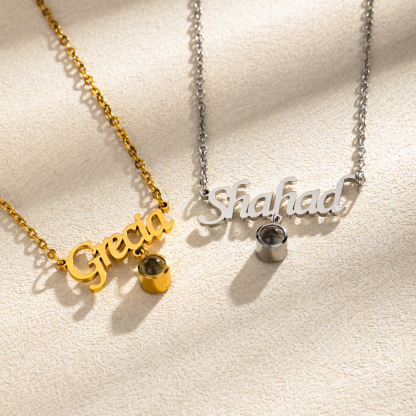 Customized Name and Photo Projection Stone Necklace