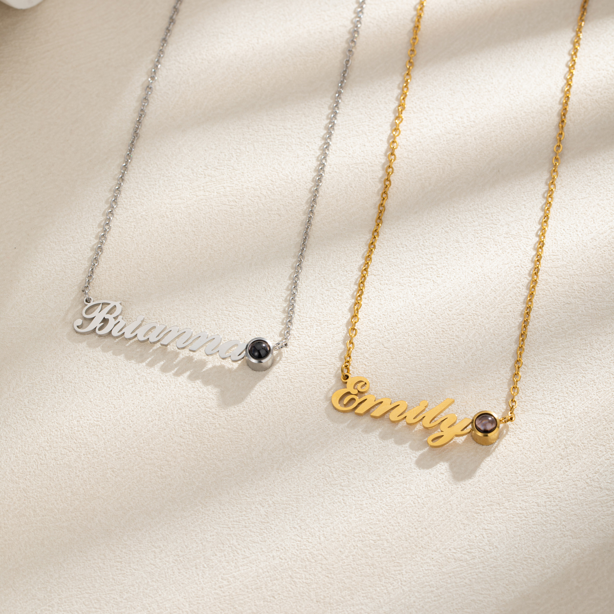 Customized Side Projection Stone Necklace with Name & Photo