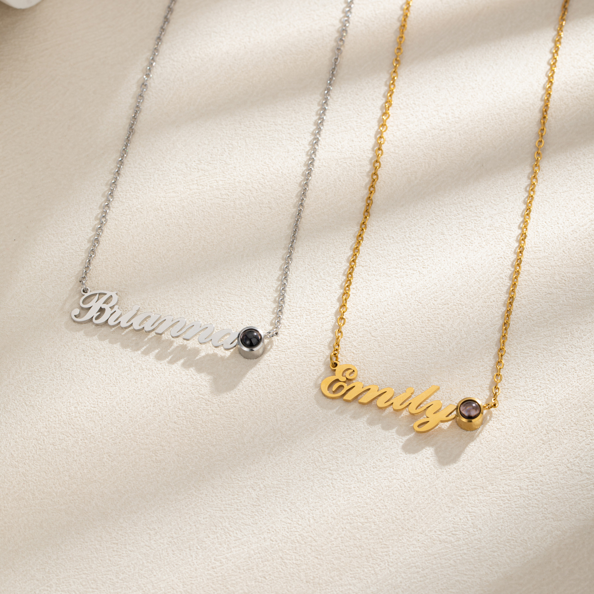 Customized Side Projection Stone Necklace with Name & Photo