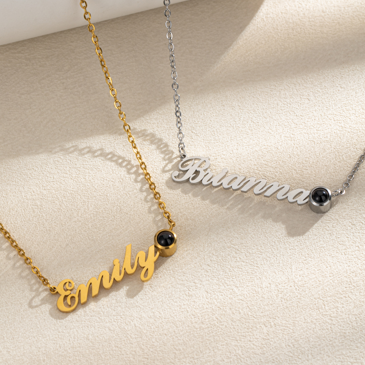 Customized Side Projection Stone Necklace with Name & Photo