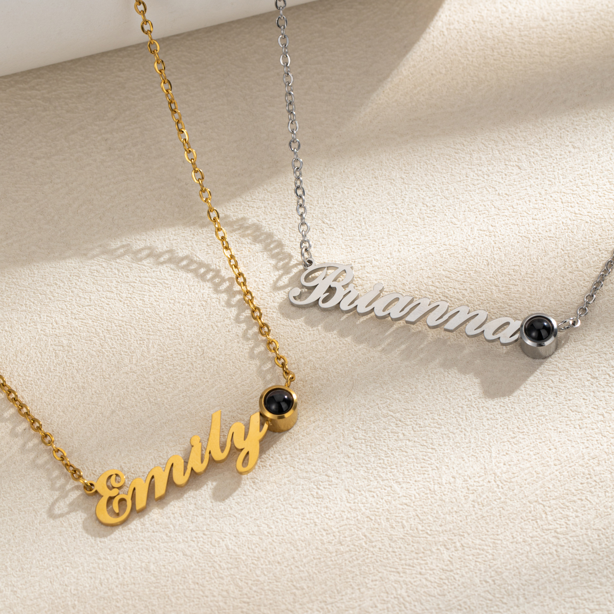 Customized Side Projection Stone Necklace with Name & Photo