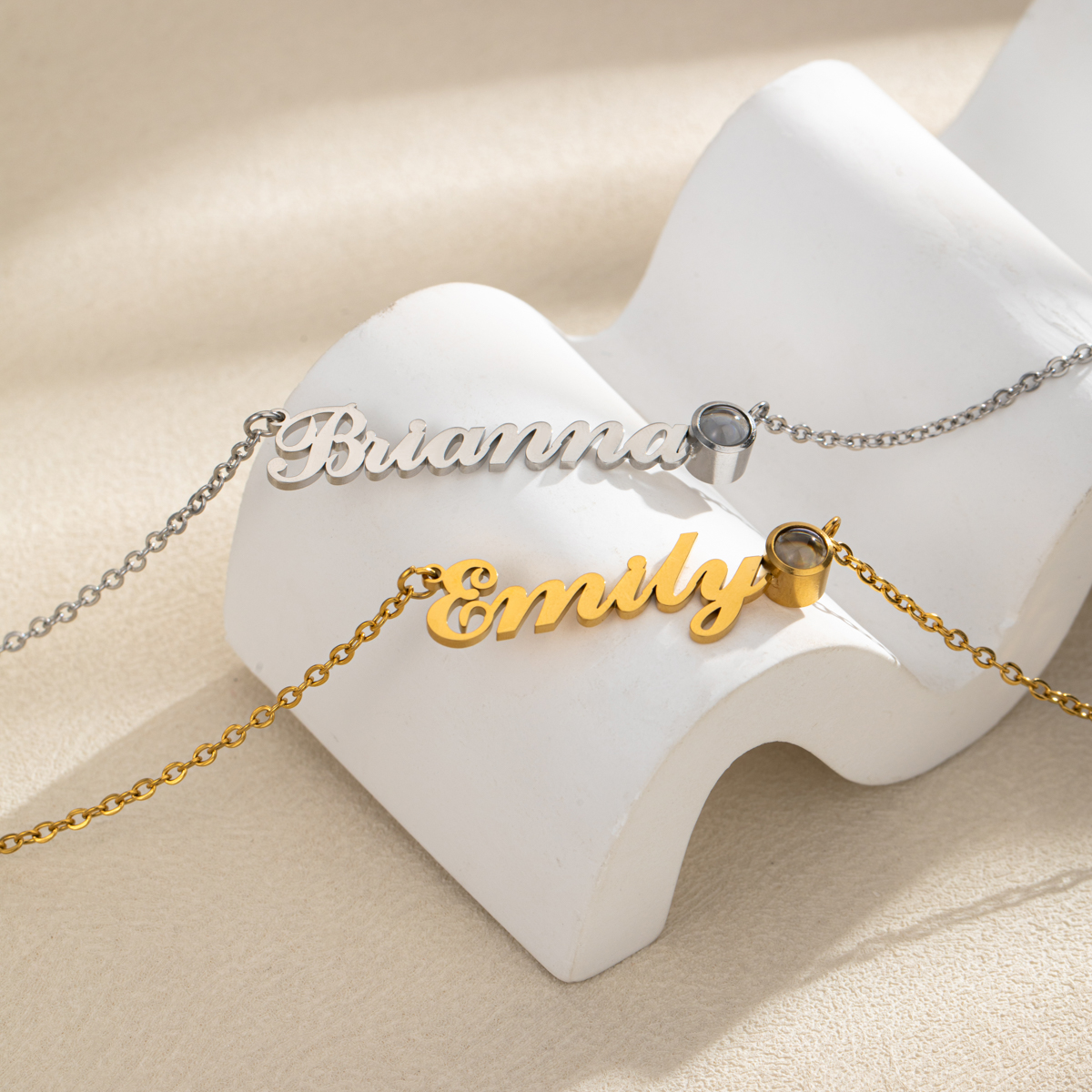 Customized Side Projection Stone Necklace with Name & Photo