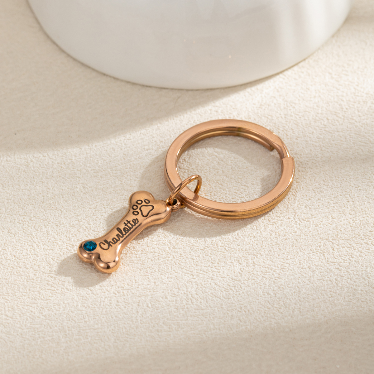 Custom birthstone Keychains in Shape of Dog Bones with Pet's Name