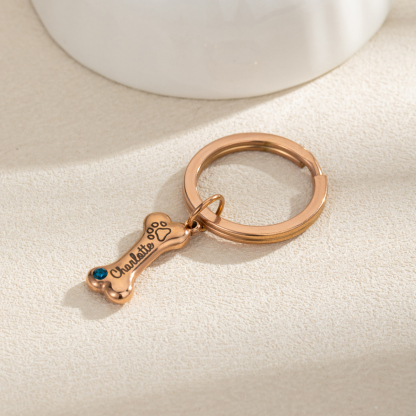 Custom birthstone Keychains in Shape of Dog Bones with Pet's Name