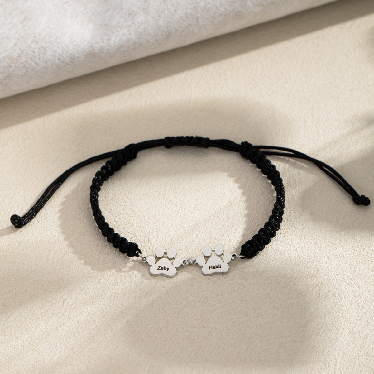 Handmade Braided Rope Dog Paw Name-Engraved Bracelet