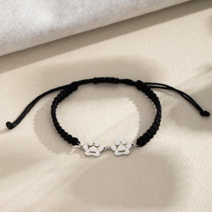 Handmade Braided Rope Dog Paw Name-Engraved Bracelet