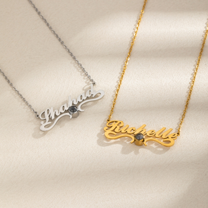 [Copy]Custom Necklace with Name & Photo on Heart-shaped Projection Stone