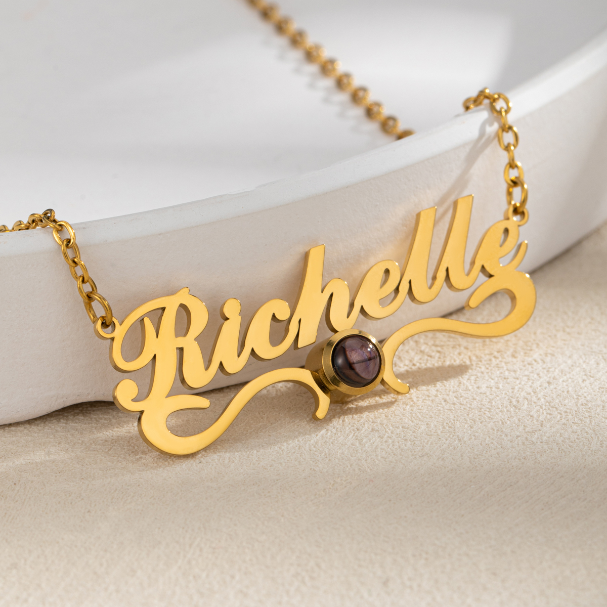 [Copy]Custom Necklace with Name & Photo on Heart-shaped Projection Stone