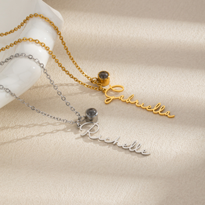 Vertical Custom Projection Stone Necklace with Name & Photo