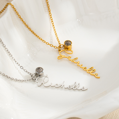 Vertical Custom Projection Stone Necklace with Name & Photo