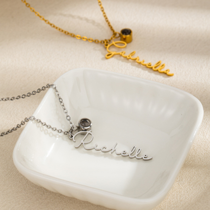 Vertical Custom Projection Stone Necklace with Name & Photo
