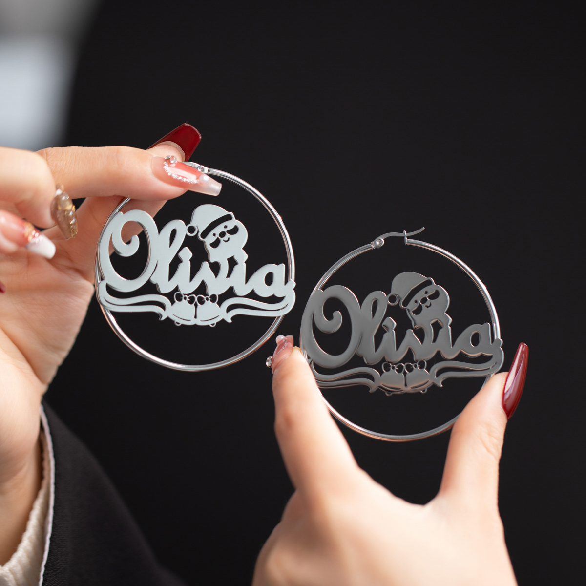 Custom Jewelry Set Name Necklace and Earrings with Bells and Santa Claus